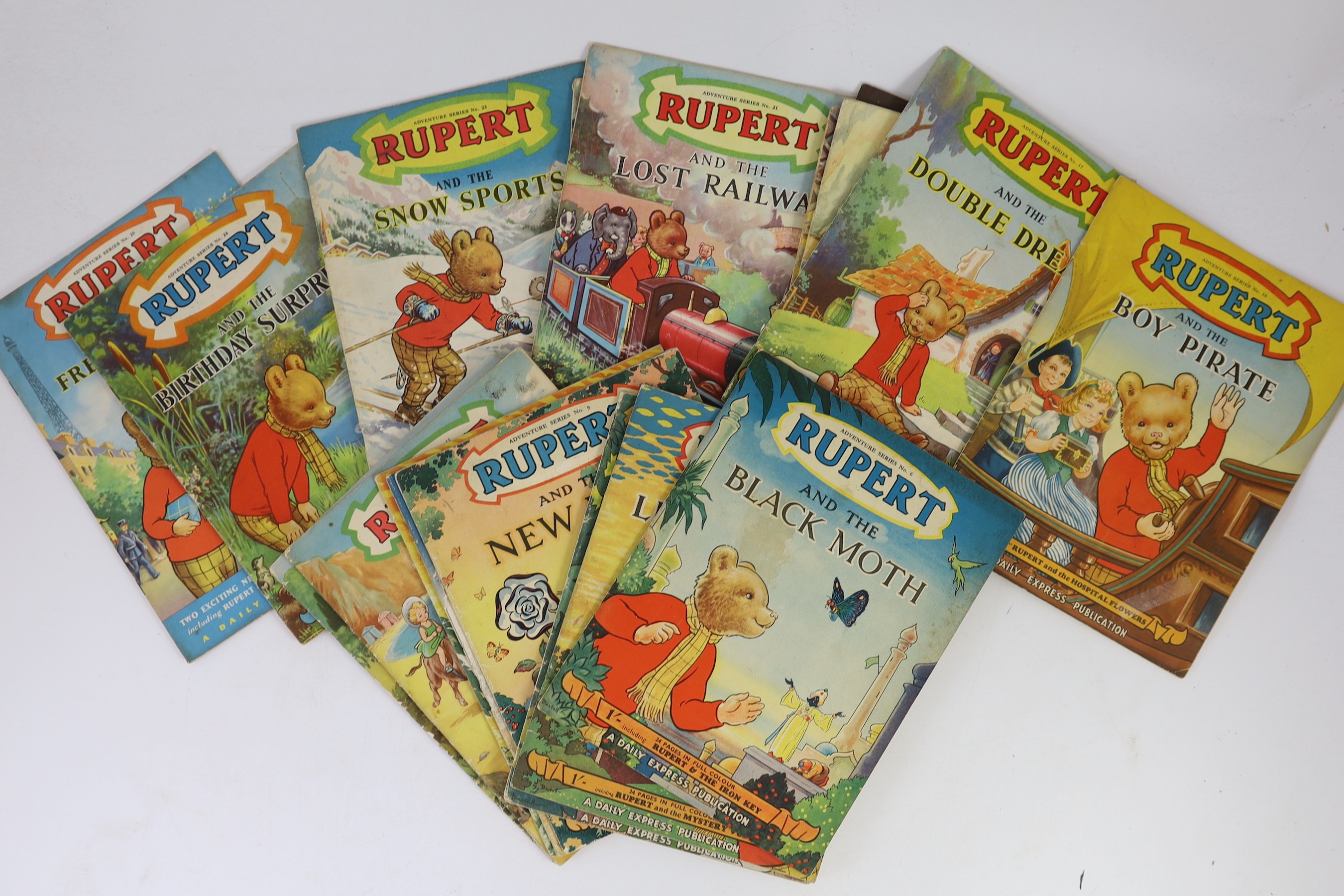 Bestall, Alfred E - Rupert Adventure Series 1949-1962, numbers 1-14, 16-33, 36-38, 44 and 46, occasional newsagents annotations and ownership inscriptions.(37)